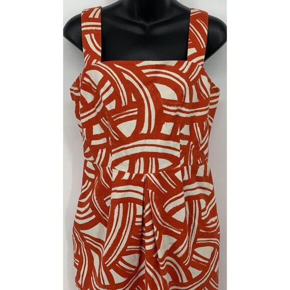 Banana Republic Shift Dress Women Size 8P P8 Petite Orange Ivory Geometric B22FS - Picture 2 of 9